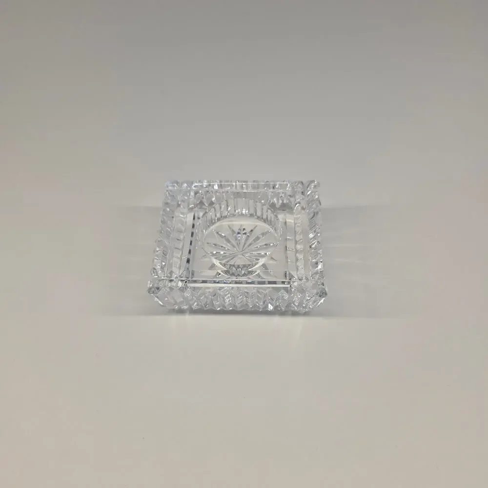 Signed Waterford Crystal Square Trinket Dish or Desk Clock Insert 3